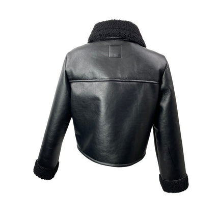 Zara Women's Black Long Sleeves Faux Leather Shear Cropped Double Faced Jacket S