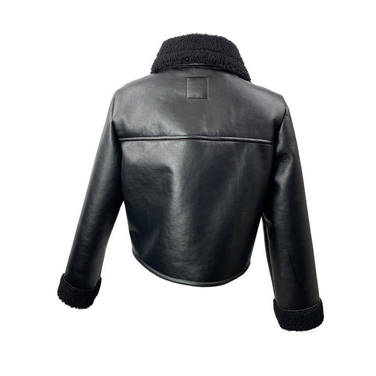 Zara Women's Black Long Sleeves Faux Leather Shear Cropped Double Faced Jacket S