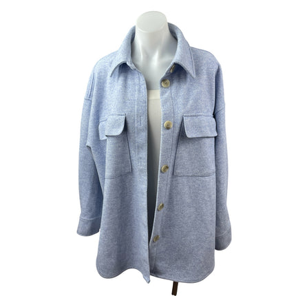 H&M Women's Blue Marled Collared Long Sleeve Button Down Shacket Coat Jacket M