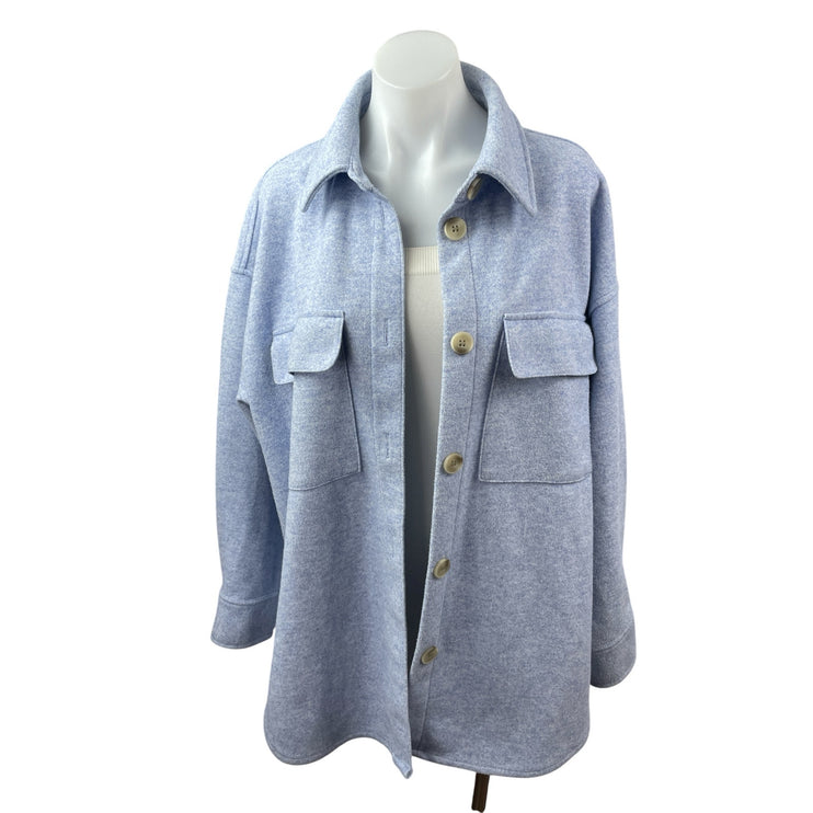 H&M Women's Blue Marled Collared Long Sleeve Button Down Shacket Coat Jacket M
