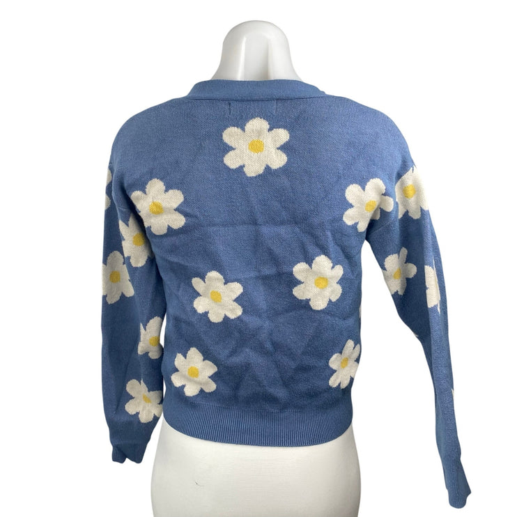 Willow & Wind Blue Floral Daisy Long Sleeve Button Up Cardigan Sweater Top Sz S