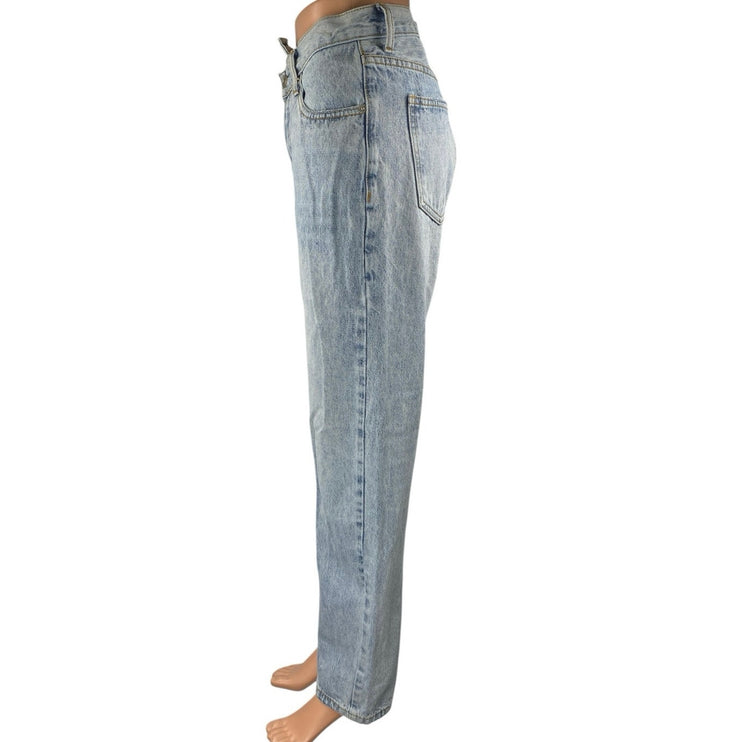 Princess Polly Women's Blue Light Wash High Waisted Straight Denim Jeans Size 0