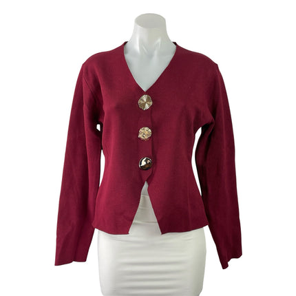 Fashion Womens Red V-neck Oversized Buttons Long Sleeve Cardigan Sweater Size M