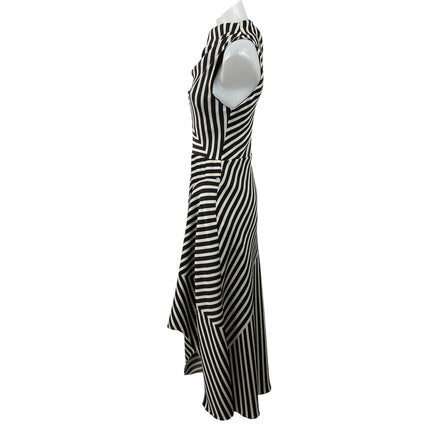 MNG Mango Black Striped Sleeveless High Cowl Neck Fit & Flare Midi Dress Size 2
