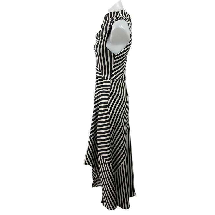 MNG Mango Black Striped Sleeveless High Cowl Neck Fit & Flare Midi Dress Size 2