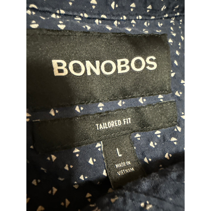 Bonobos Men's Blue White Printed Tailored Short Sleeve Button Up Shirt Top Sz L