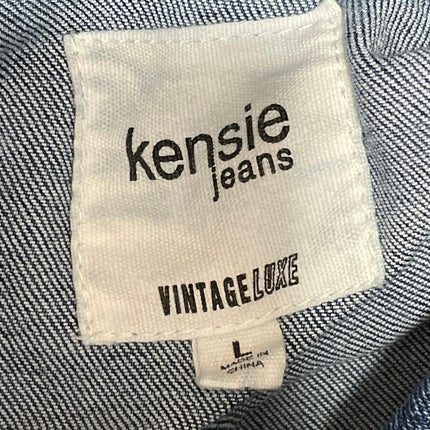 Kensie Blue Button Down Long Sleeve Oversized Pocket Denim Jean Coat Jacket L