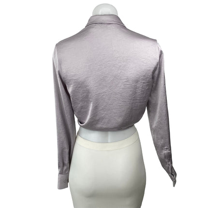 Aritzia Wilfred Purple Lilac Silk Satin Long Sleeve Crop Tie Button Up Shirt XS