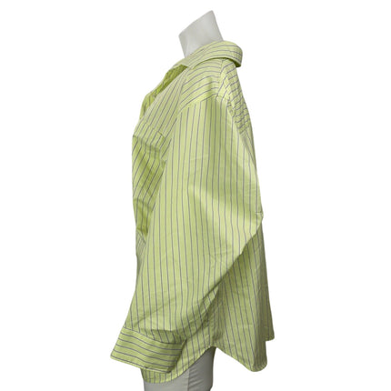 Zara Green Yellow Long Sleeves Striped Collar Oversized Button Down Shirt Top S