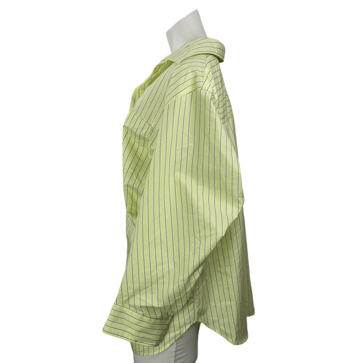 Zara Green Yellow Long Sleeves Striped Collar Oversized Button Down Shirt Top S