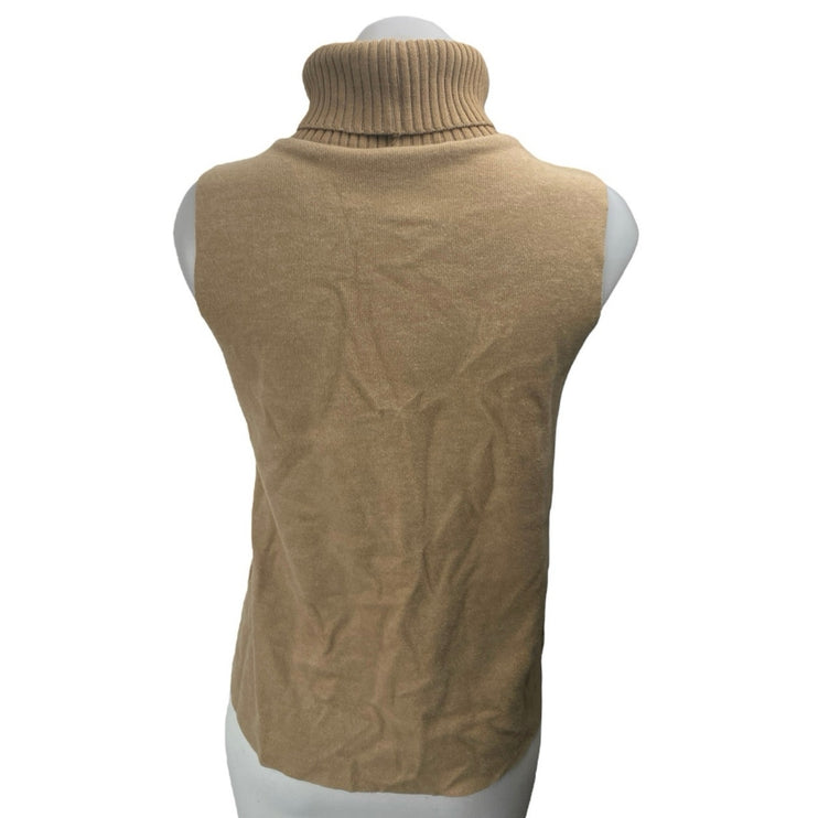 Zara Women's Tan Khaki Knit Sleeveless Turtleneck Tank Vest Sweater Top Size M