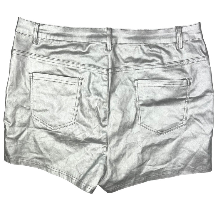 Shein Curve Silver Metallic Coated High Rise Slim Fit Mini Walk Shorts Size 2XL