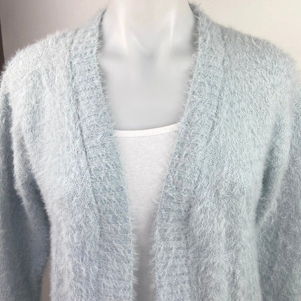 Sweet & Sinful Blue Mohair Eyelash Knit Cozy Open Cardigan Sweater Top Size S