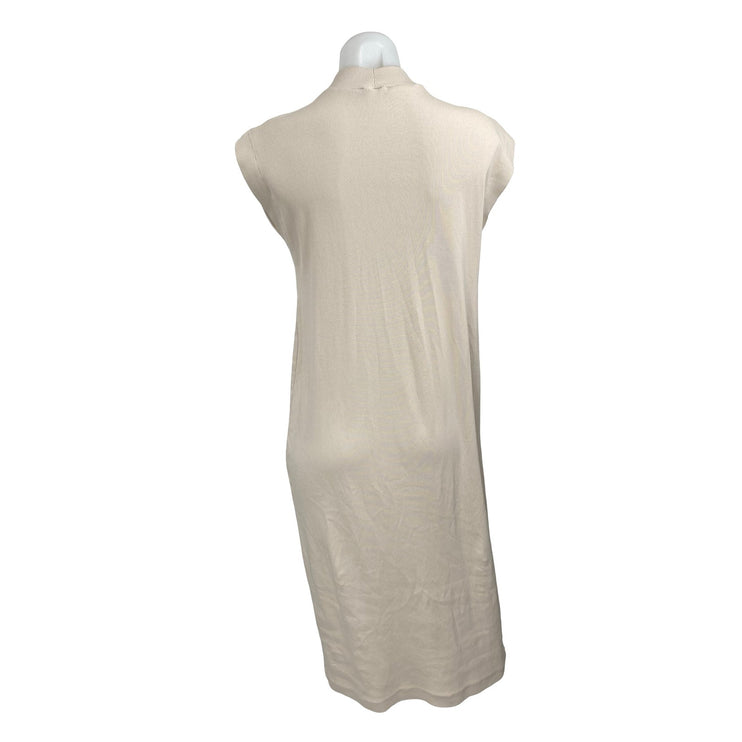 Zara Soft Long Womens Beige Knit Sleeveless Mock Neck Midi T-Shirt Shift Dress M