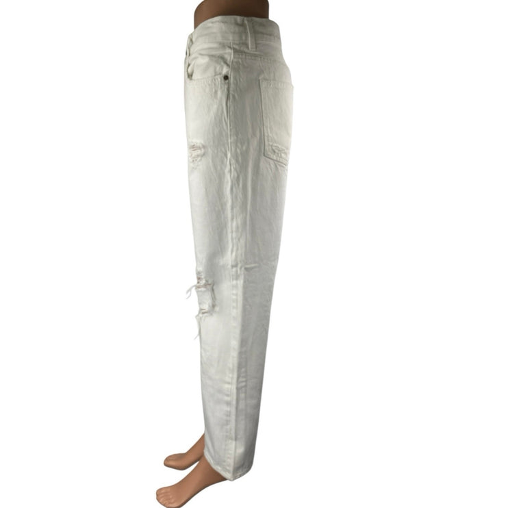 Zara The Bliss Women's White Distressed High Waist Straight Denim Jeans Pants 6
