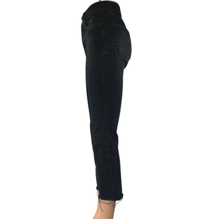 Zara Women's Black High Rise Raw Hem Flared Bootcut Cropped Denim Jeans Size 2