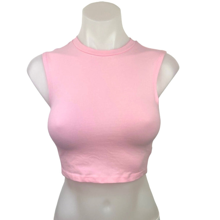 Zara NWT Pink Crew Neck Sleeveless Fitted Stretch Crop Tank Top Size XS