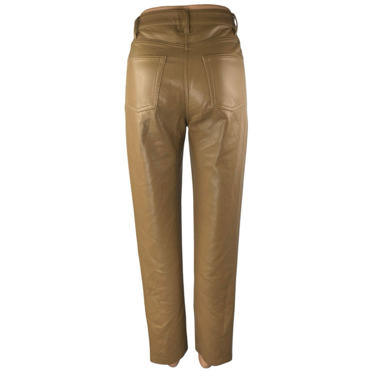 Aritzia Wilfred Women Tan Faux Leather Vegan Straight Leg Trousers Pants Size 0