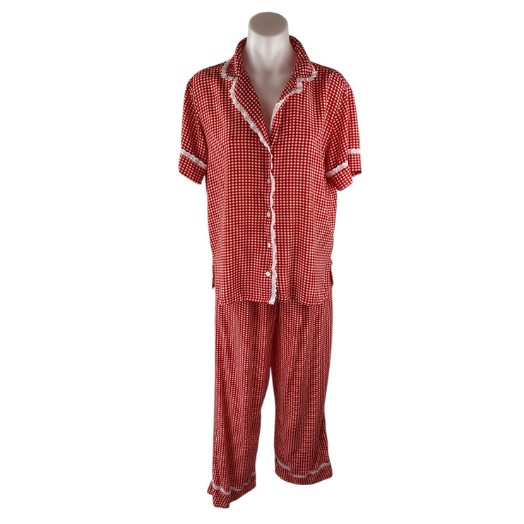 Joyous and Free Red Gingham Button Down Top Wide Leg Pajama Sleepwear Set Size S