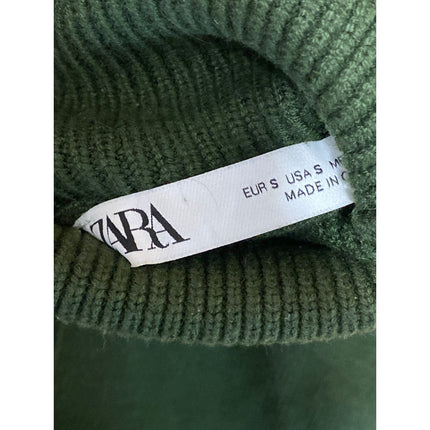 Zara Women's Green Long Sleeve Turtleneck Rib Knit Cropped Sweater Top Size S