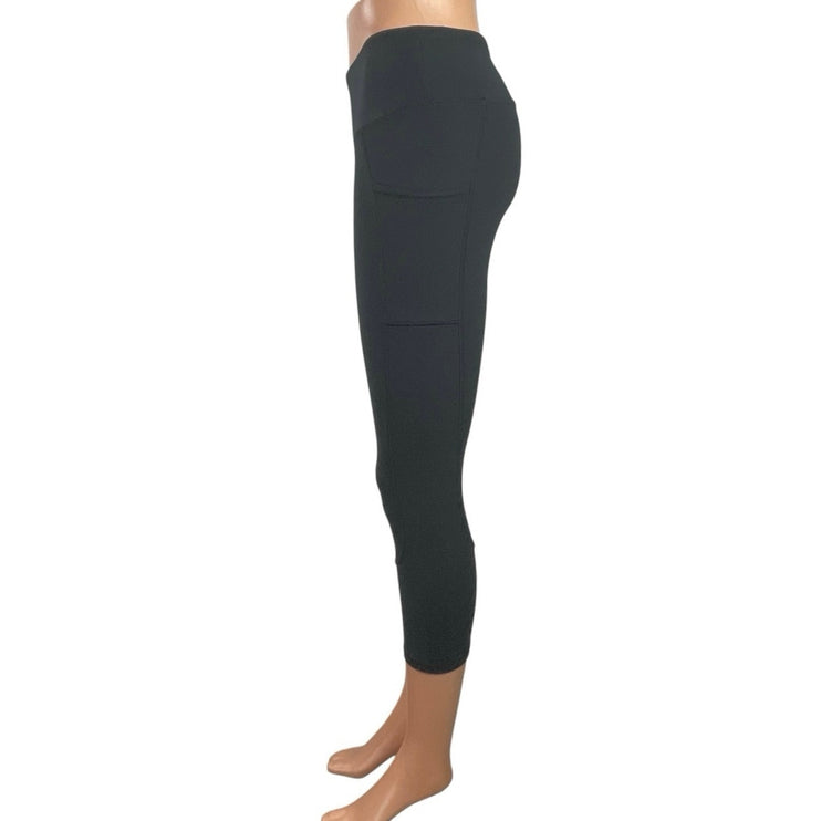 Aqua Women's Black Mid Rise Capri Cropped Yoga Athletic Leggings Pants Size S