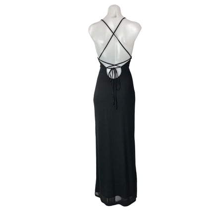 Peppermayo Beki Beaded Mesh Black Sleeveless V Neck Crossback Maxi Dress Size 4