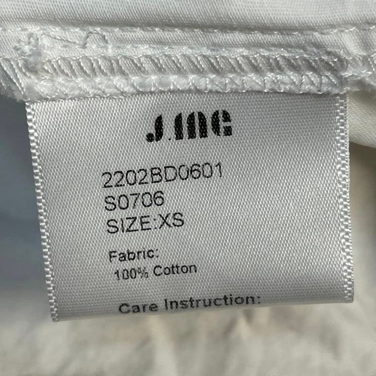 J.Ing White Short Puff Sleeve Collared Button Down A Line Mini Shirt Dress XS