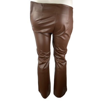 Heartbreak Women's Brown Faux Leather Vegan Flare Bootcut Trousers Pants XXL