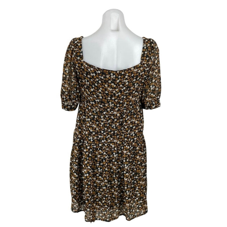 Fashion Union Multicolor Floral Short Puff Sleeve Pleated A Line Mini Dress Sz S