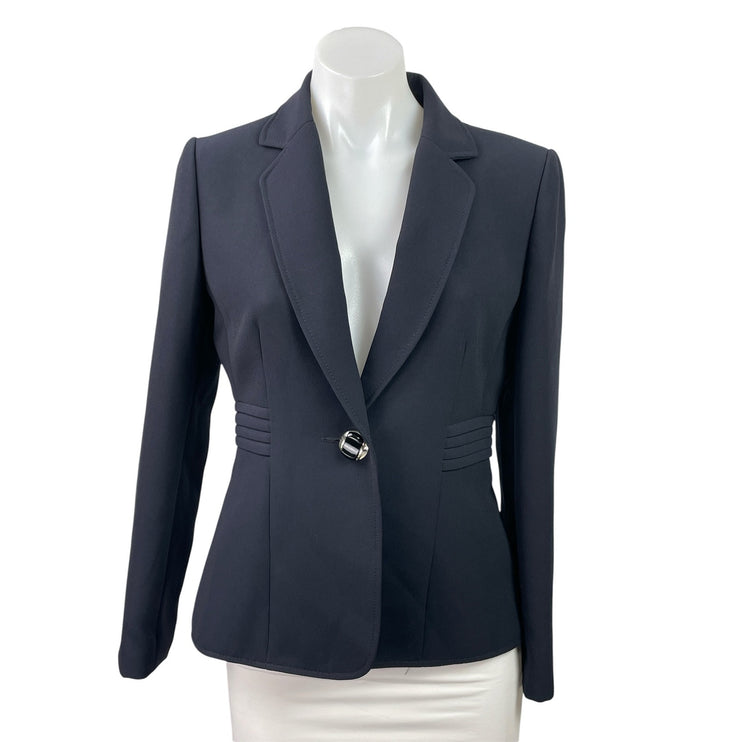 Tahari Arthur Levine Navy BlueNotch Collar Long Sleeve Blazer Coat Jacket Top 4
