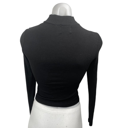 Hello Molly Women's Black Cutout Mock Neck Long Sleeve Crop Shirt Top Size XS