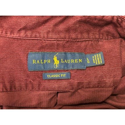 Ralph Lauren Men's Red Maroon Corduroy Long Sleeve Button Up Shirt Top Size L