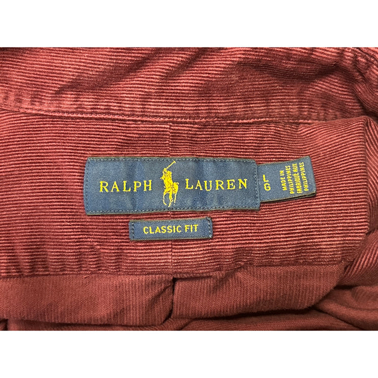 Ralph Lauren Men's Red Maroon Corduroy Long Sleeve Button Up Shirt Top Size L
