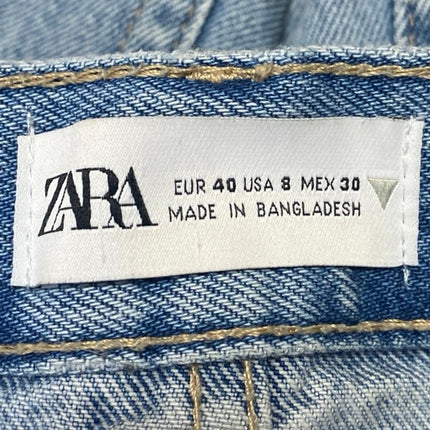 Zara Womens Blue High Waisted Distressed Cut Off Frayed Denim Jean Shorts Size 8