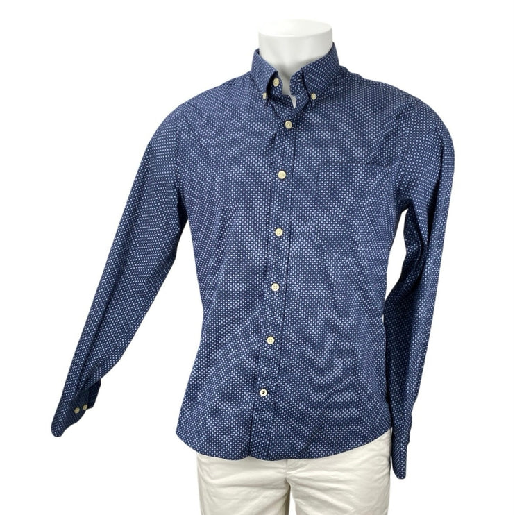 IZOD Saltwater Men's Blue Long Sleeve Button Down Pocket Dress Shirt Top Size M