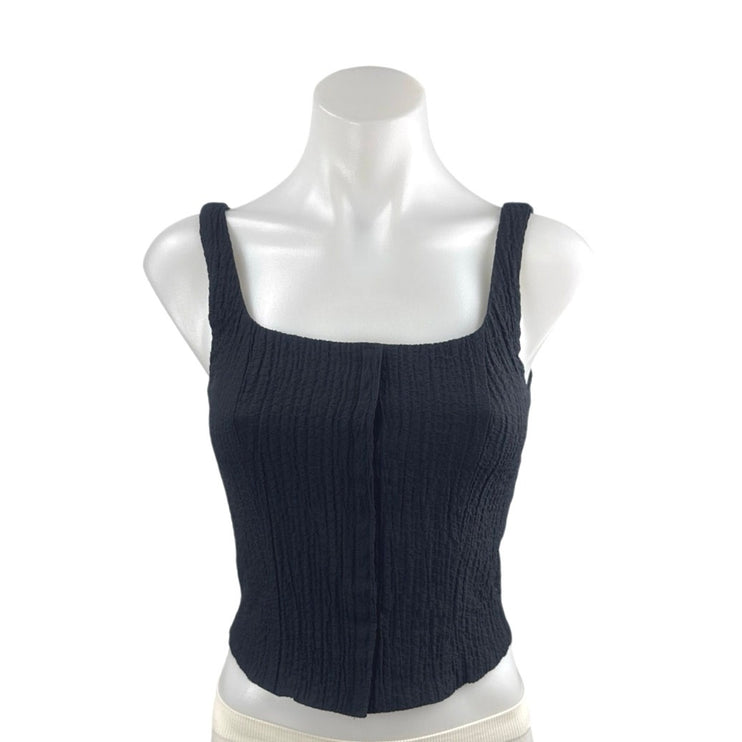 Vintage Compagnia Italiana Black Ribbed Sleeveless Cami Tank Crop Top Size S