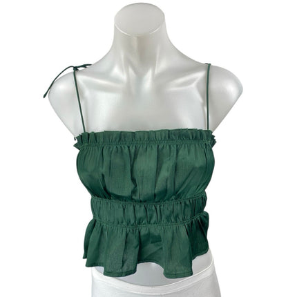 Princess Polly Green Sleeveless Ruched Cami Camisole Peplum Crop Tank Top Size 4