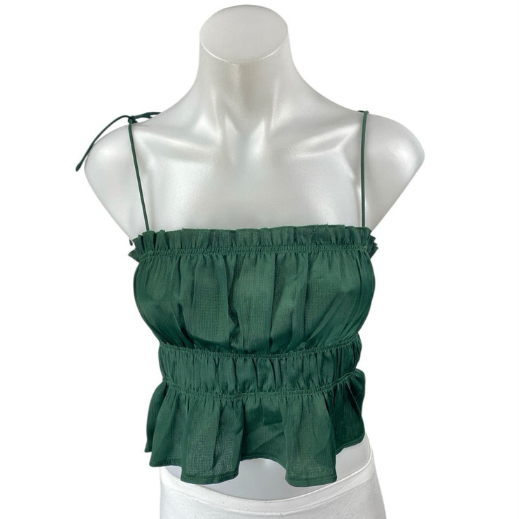 Princess Polly Green Sleeveless Ruched Cami Camisole Peplum Crop Tank Top Size 4