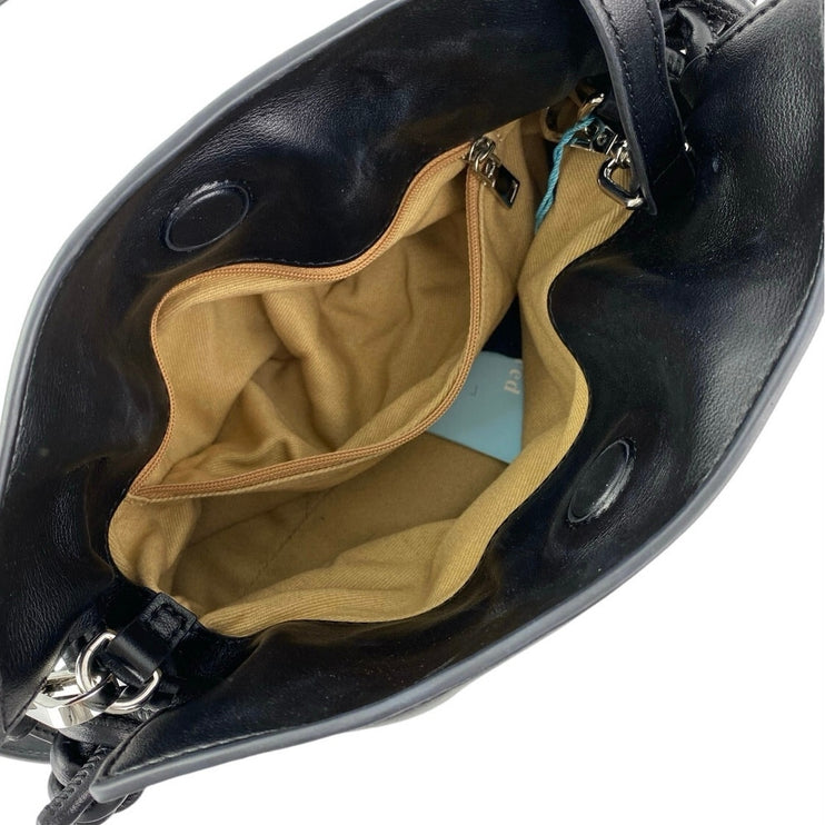 NEW Tiffany & Fred Black Leather Loewe Flamenco Dupe Crossbody Clutch Bag OS