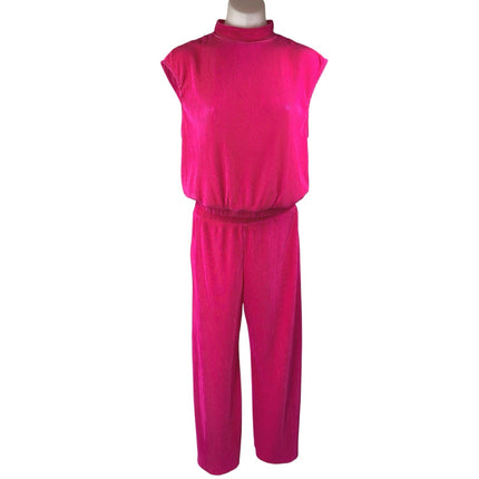Ro & De Pink Pleated Satin Sleeveless Mock Neck Top & Wide Leg Pants 2pc Set M