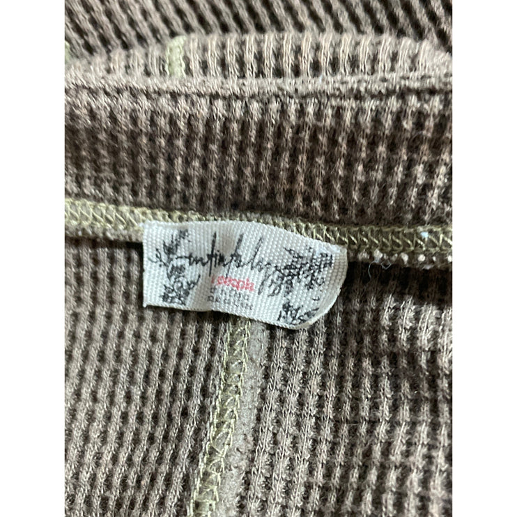 Free People Early Night Contrast Stitch Cropped Henley Waffle Knit Thermal Top L