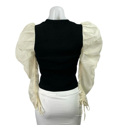 Zara Mixed Media Organza Long Puff Balloon Sleeve Crew Neck Sweater Blouse Top S