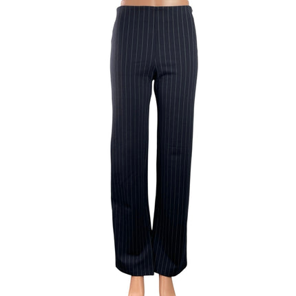 MNG Mango Black Pin Striped High Waisted Straight Leg Trousers Dress Pants Sz S
