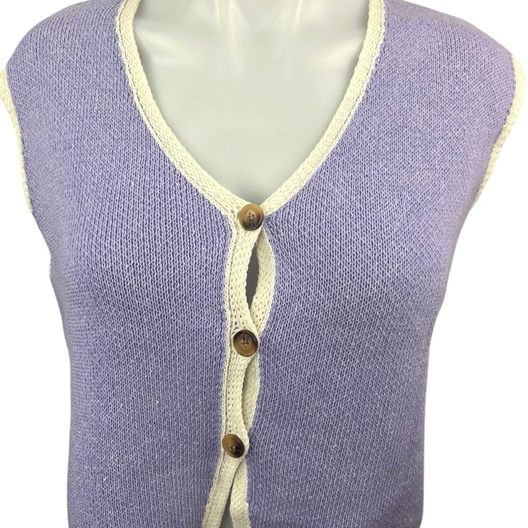 Vintage Closet Purple Sleeveless Button Up Knit Cardigan Sweater Vest Top Sz S/M