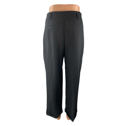 Zara Black Pleated High Rise Loose Straight Wide Leg Trousers Dress Pants Size S