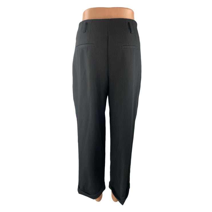 Zara Black Pleated High Rise Loose Straight Wide Leg Trousers Dress Pants Size S