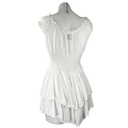 Princess Polly White Short Sleeve Ruffle Smocked Tiered Romper Shorts Size 8