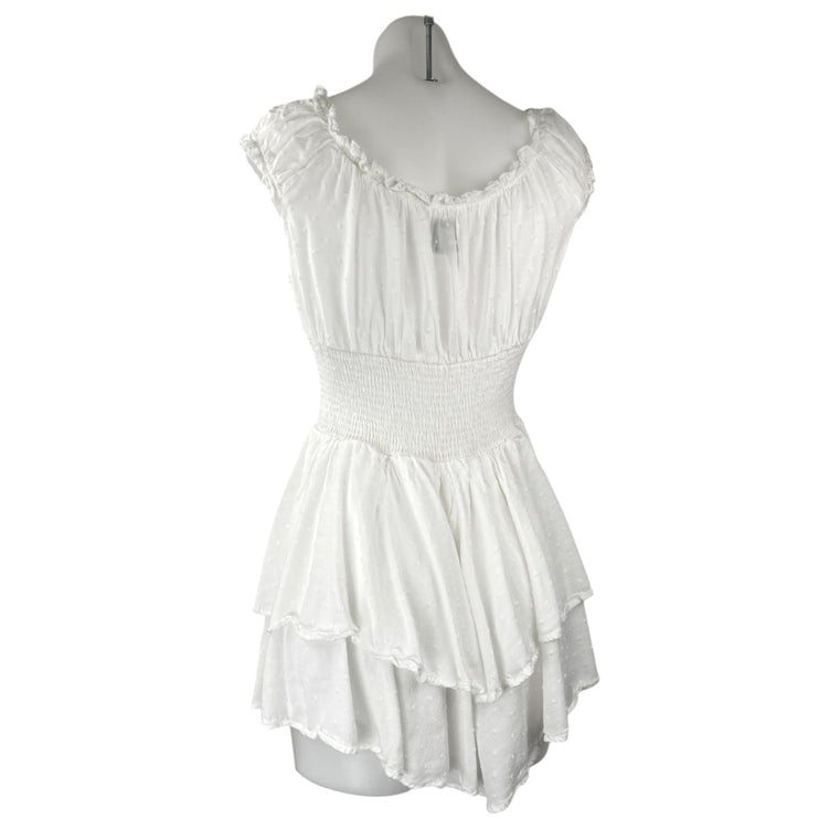 Princess Polly White Short Sleeve Ruffle Smocked Tiered Romper Shorts Size 8