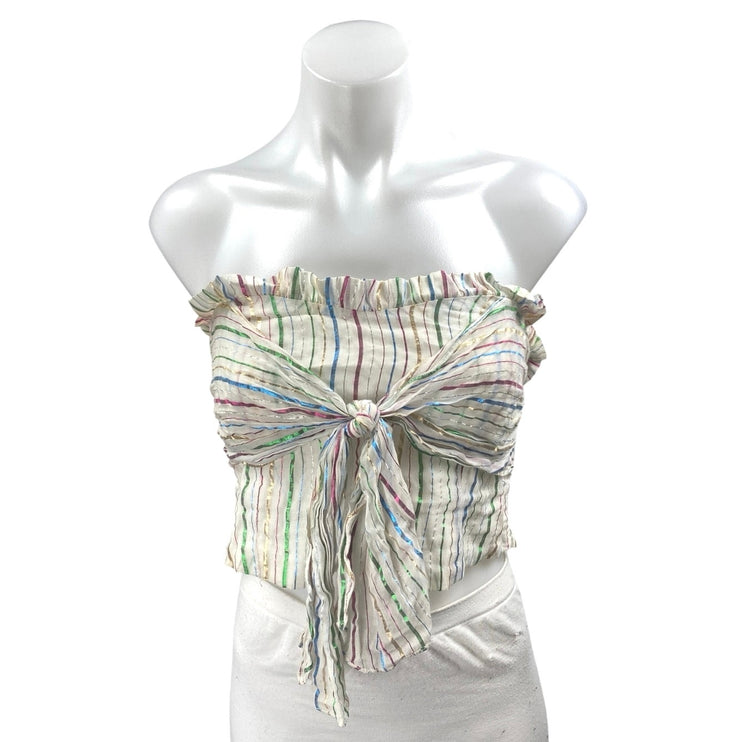 Do+Be Multicolor Striped Strapless Sleeveless Tube Bandeau Tie Crop Top Size M