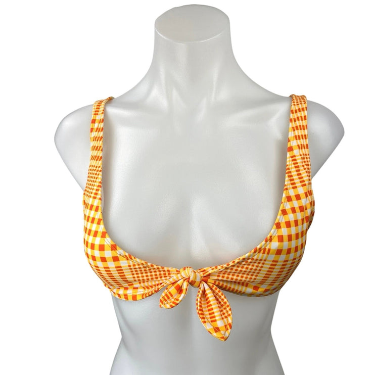 Urban Outfitters Out From Under Yellow Orange Gingham Check Tie Bikini Top Sz M